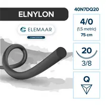 Elemaar ELNYLON 4/0 - шовный материал, 75 см, 3/8, 20 мм, обратно-режущая, 12 шт.