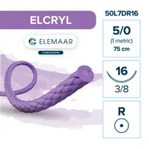Elemaar ELCRYL 5/0 - шовный материал, 75 см, 3/8, 16 мм, колющая, 12 шт.